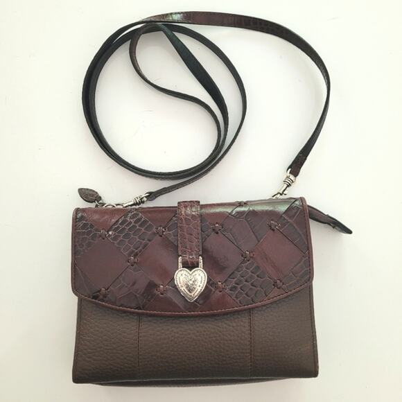 BRIGHTON Black & Brown Embossed Patchwork Leather Organizer Purse Foldout Wallet - Picture 1 of 13